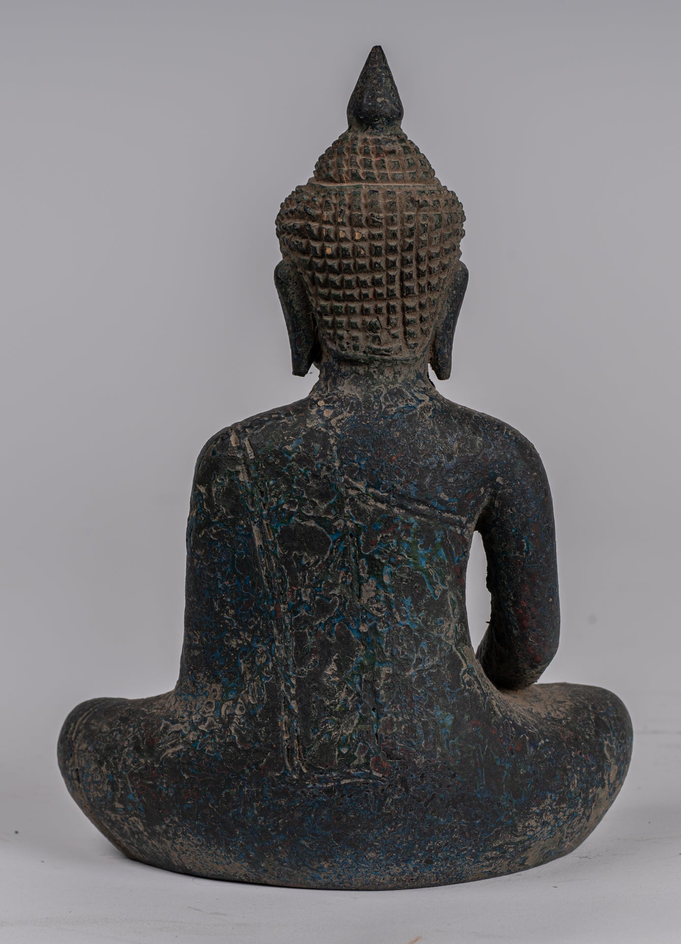 Buddha Statue - Antique Khmer Style SE Asia Seated Wood Enlightenment Buddha Statue - 21cm/8"