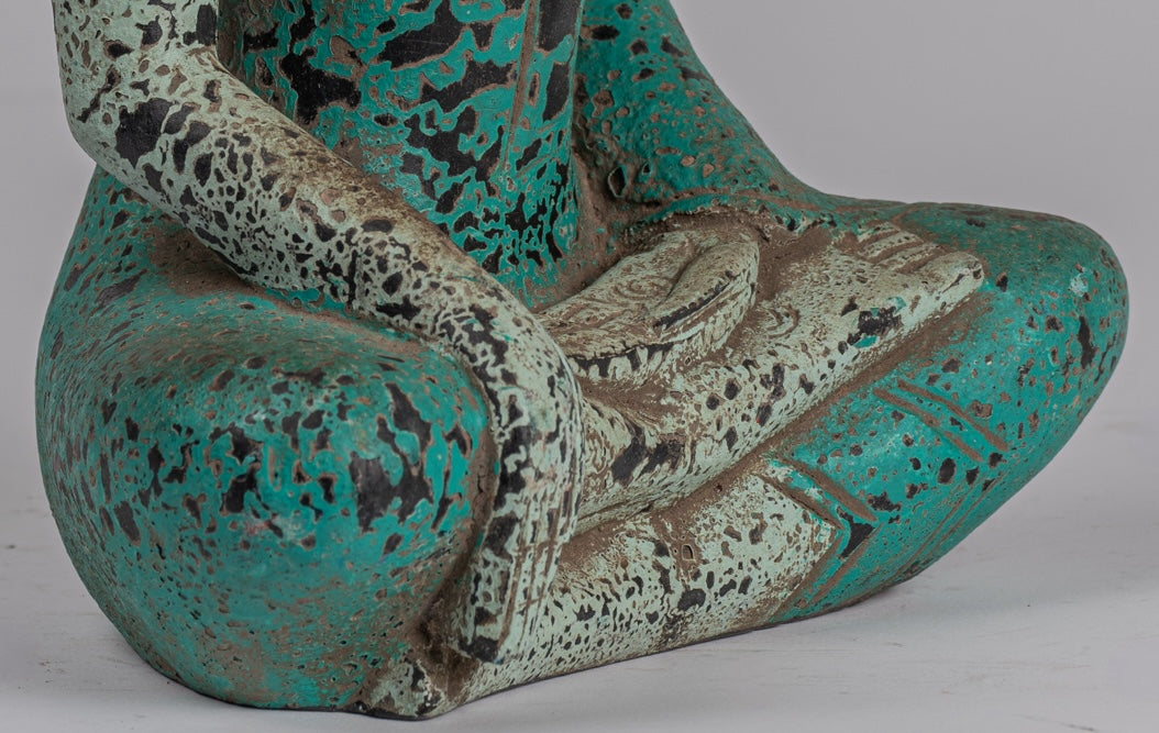 Buddha Statue - Antique Khmer Style SE Asia Seated Wood Enlightenment Buddha Statue - 26cm/10"