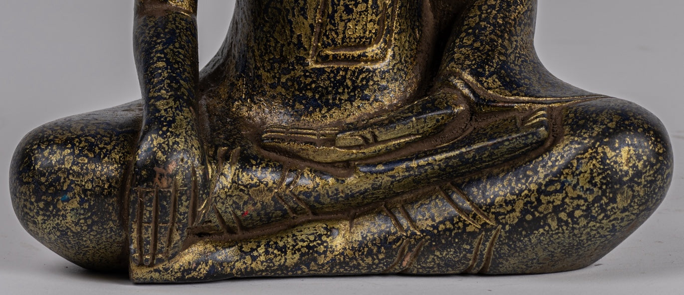 Buddha Statue - Antique Khmer Style SE Asia Seated Wood Enlightenment Buddha Statue - 26cm/10"