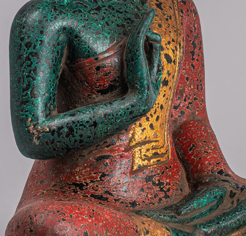 Statue di Buddha - Antique Khmer in stile Cambogia Statue Buddha seduta Insegnamento Mudra - 32 cm/13 "