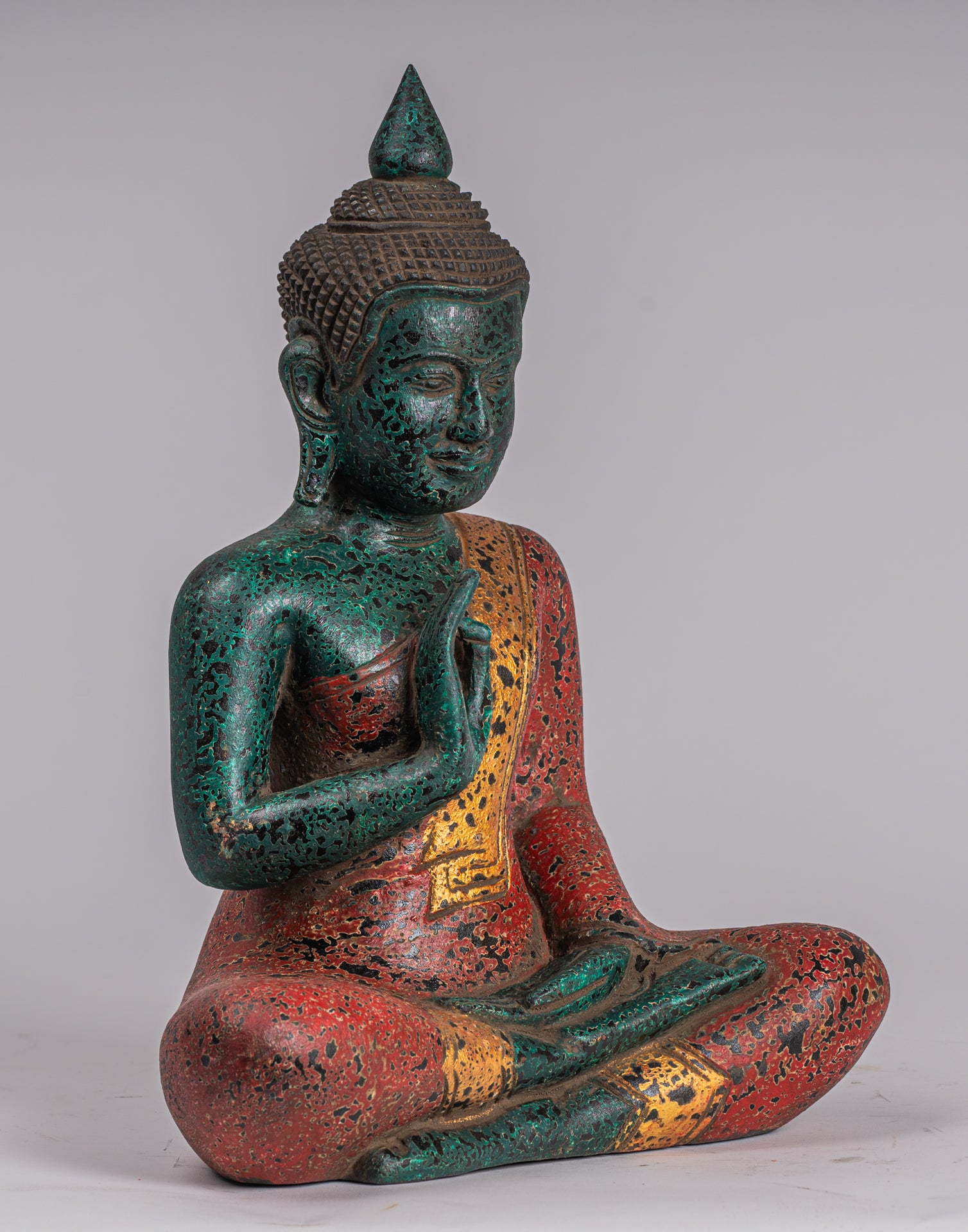 Statue di Buddha - Antique Khmer in stile Cambogia Statue Buddha seduta Insegnamento Mudra - 32 cm/13 "