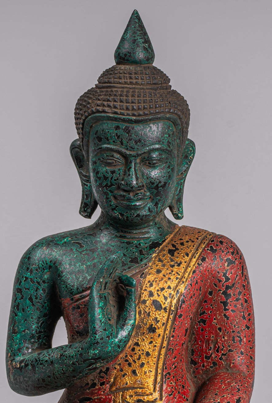 Statue di Buddha - Antique Khmer in stile Cambogia Statue Buddha seduta Insegnamento Mudra - 32 cm/13 "