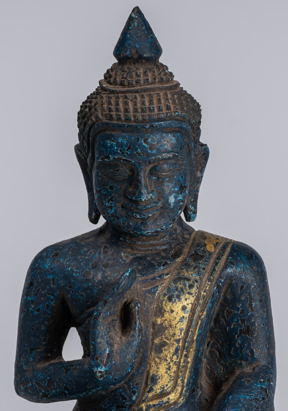 Buddha Statue - Antique Khmer Style Cambodia Seated Wood Buddha Statue Teaching Mudra - 20cm/8"