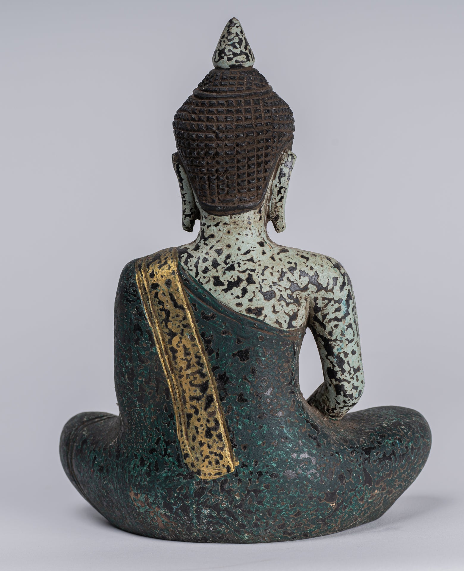 Buddha Sculpture - Antique Khmer Style Wood Seated Buddha Statue Dhyana Meditation Mudra - 21cm/8"