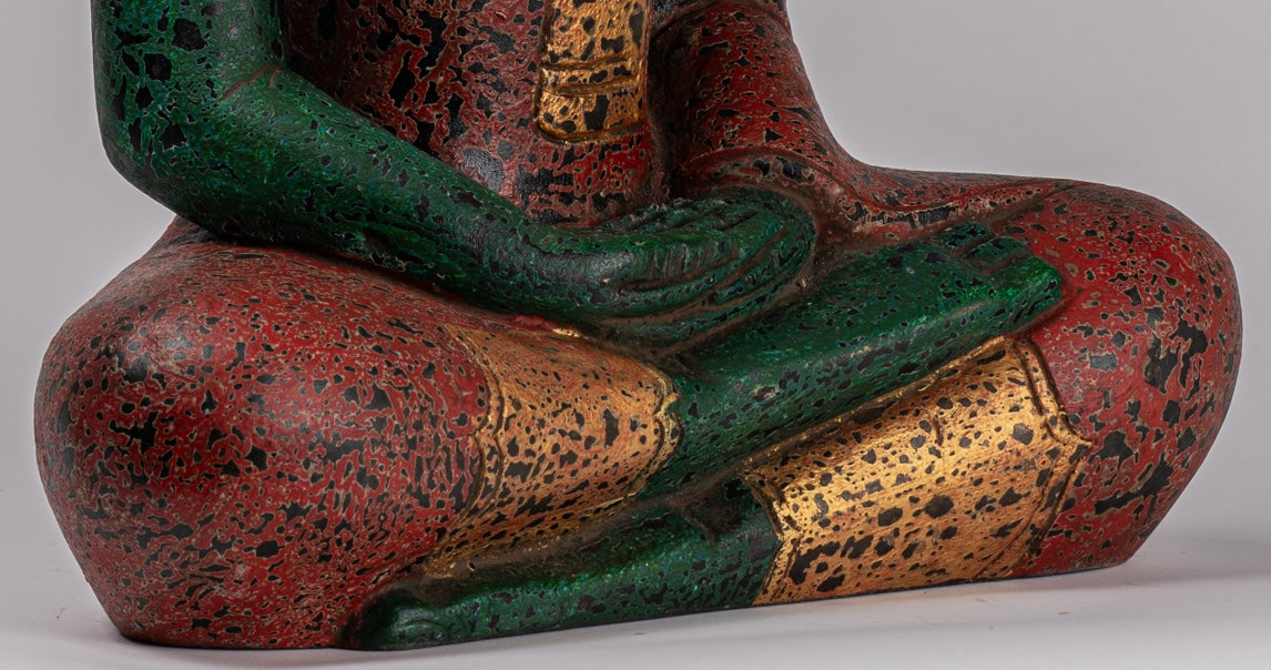 Buddha Sculpture - Antique Khmer Style Wood Seated Buddha Statue Dhyana Meditation Mudra - 47cm/19"