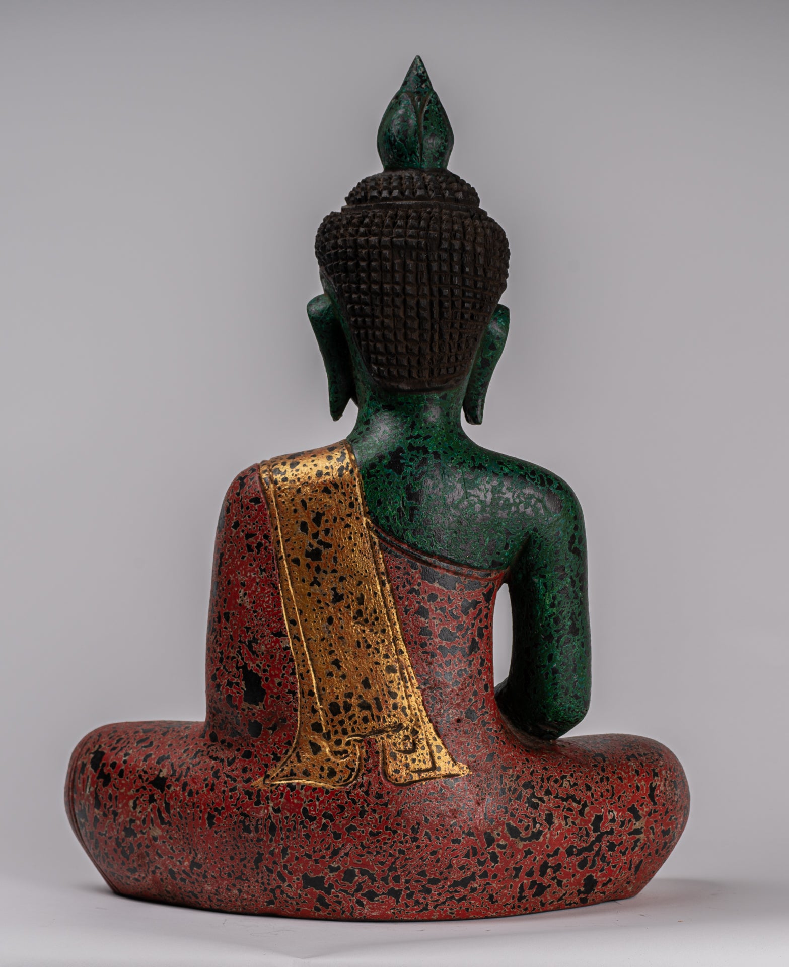 Buddha Sculpture - Antique Khmer Style Wood Seated Buddha Statue Dhyana Meditation Mudra - 47cm/19"
