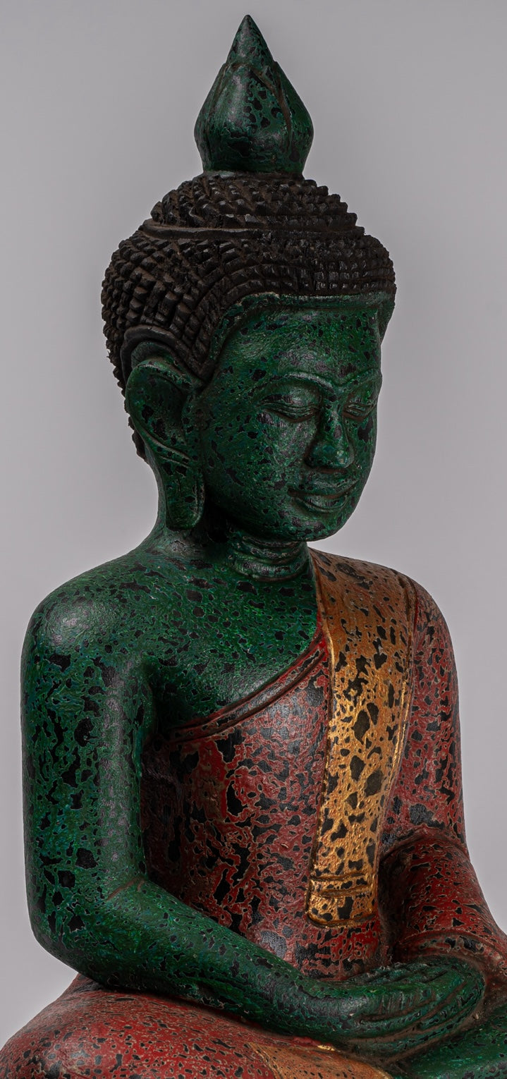 Buddha Sculpture - Antique Khmer Style Wood Seated Buddha Statue Dhyana Meditation Mudra - 47cm/19"