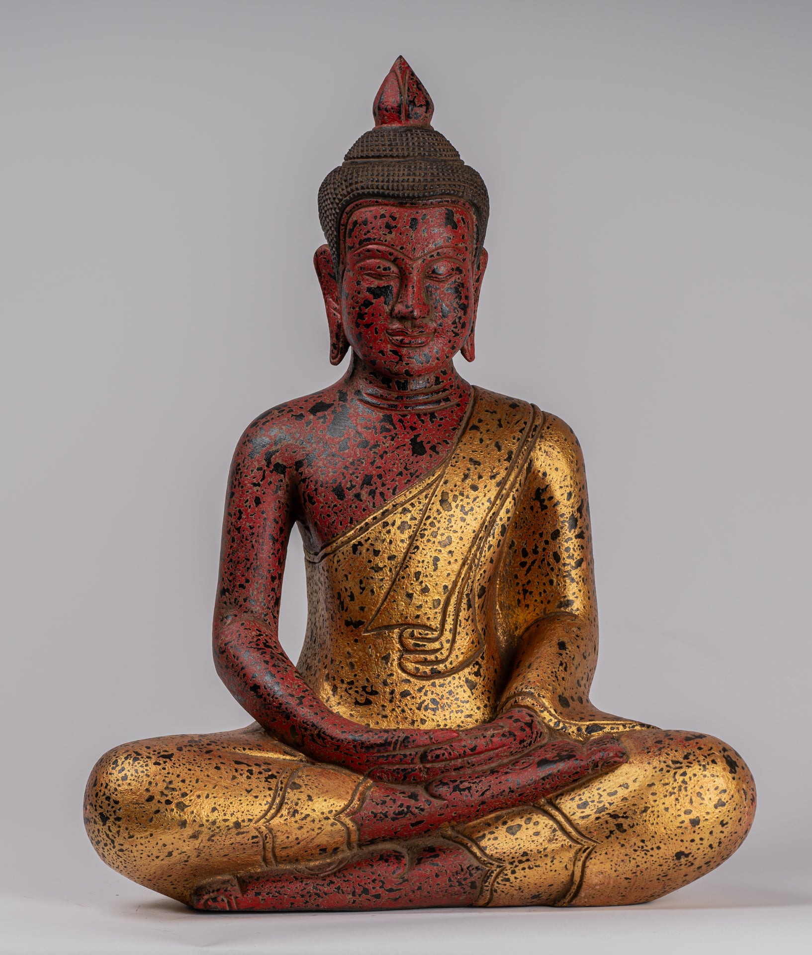 Buddha Sculpture - Antique Khmer Style Wood Seated Buddha Statue Dhyana Meditation Mudra - 51cm/20"