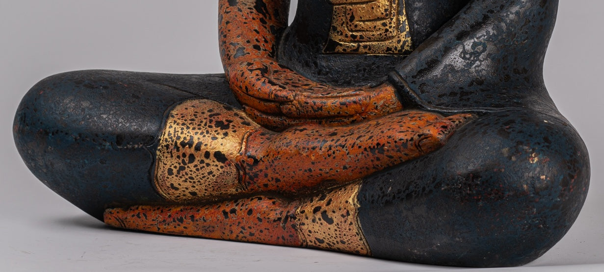 Buddha Sculpture - Antique Khmer Style Wood Seated Buddha Statue Dhyana Meditation Mudra - 52cm/21"