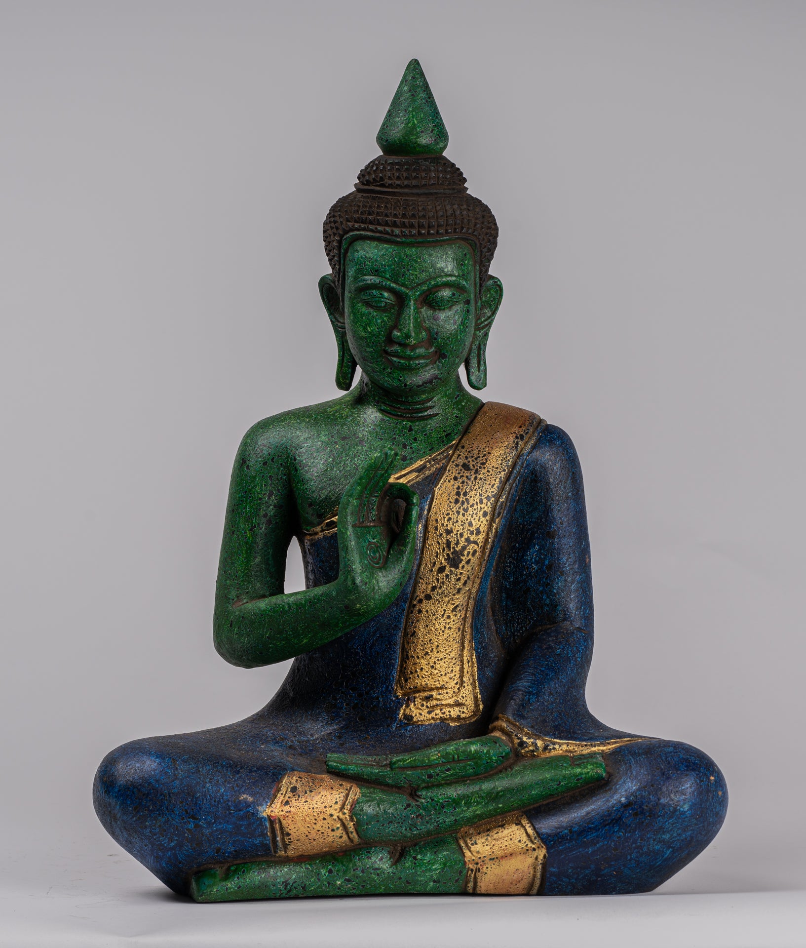 Statue di Buddha - Antique Khmer in stile Cambogia Statue Buddha seduta Insegnamento Mudra - 39 cm/16 "