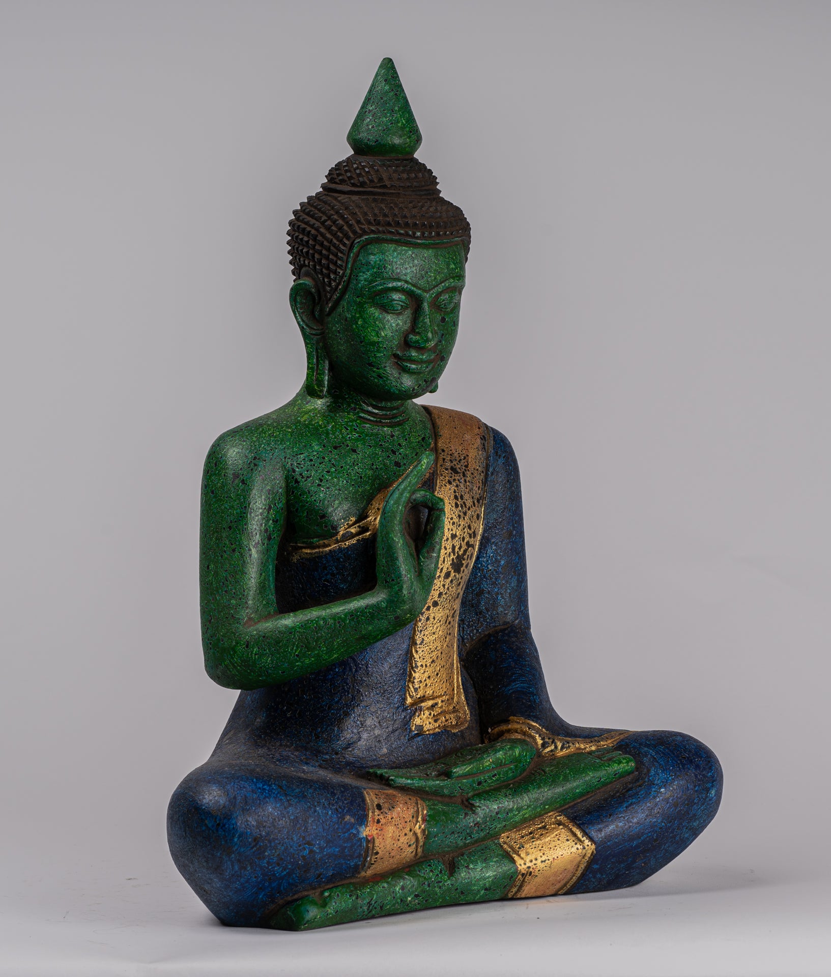 Statue di Buddha - Antique Khmer in stile Cambogia Statue Buddha seduta Insegnamento Mudra - 39 cm/16 "