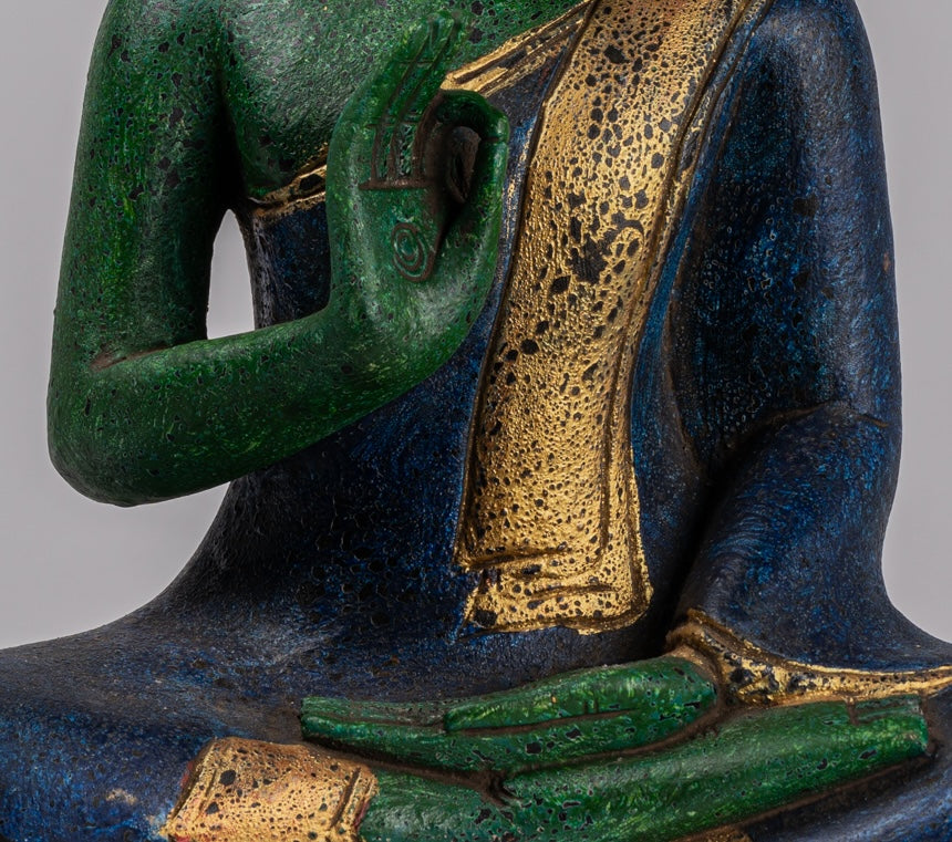 Statue di Buddha - Antique Khmer in stile Cambogia Statue Buddha seduta Insegnamento Mudra - 39 cm/16 "