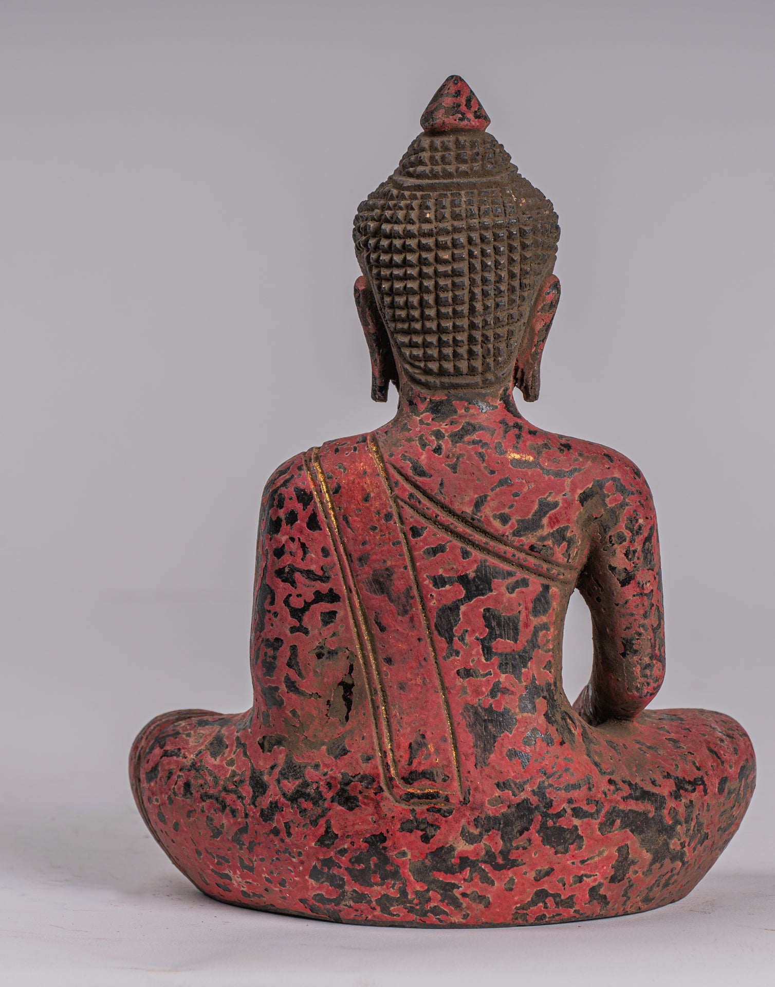 Buddha Statue - Antique Khmer Style SE Asia Seated Wood Enlightenment Buddha Statue - 21cm/8"