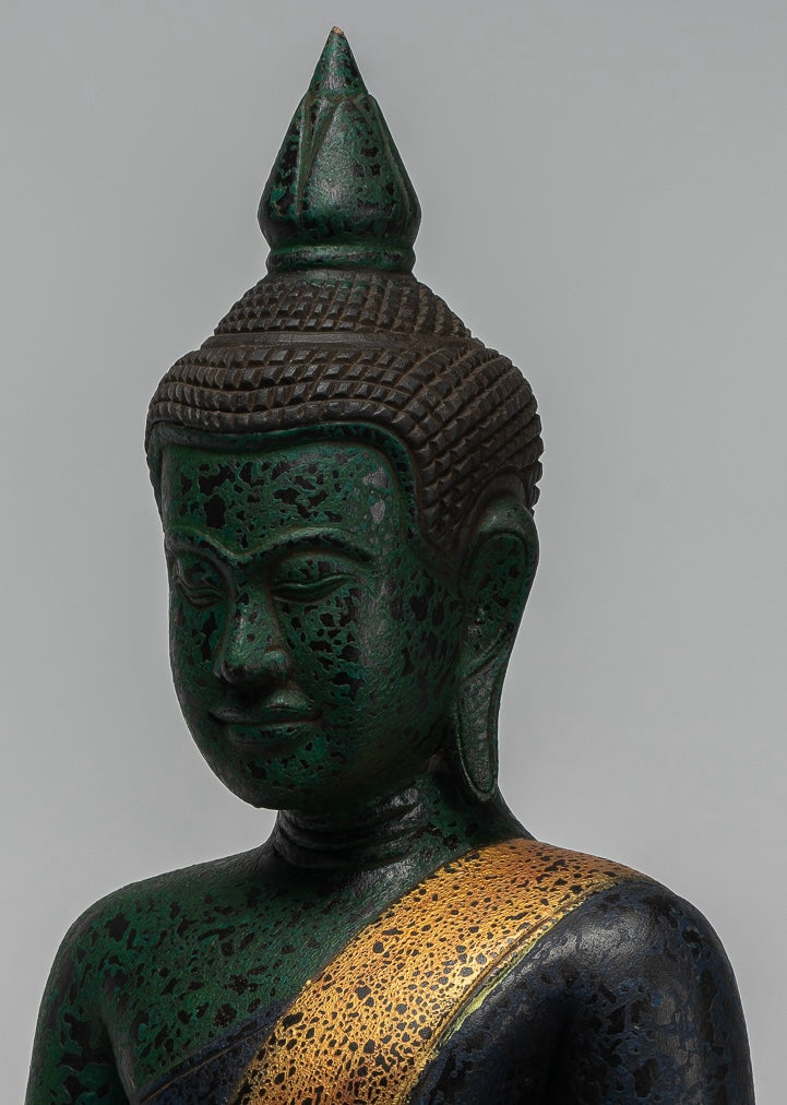 Buddha Sculpture - Antique Khmer Style Wood Seated Buddha Statue Dhyana Meditation Mudra - 54cm/22"