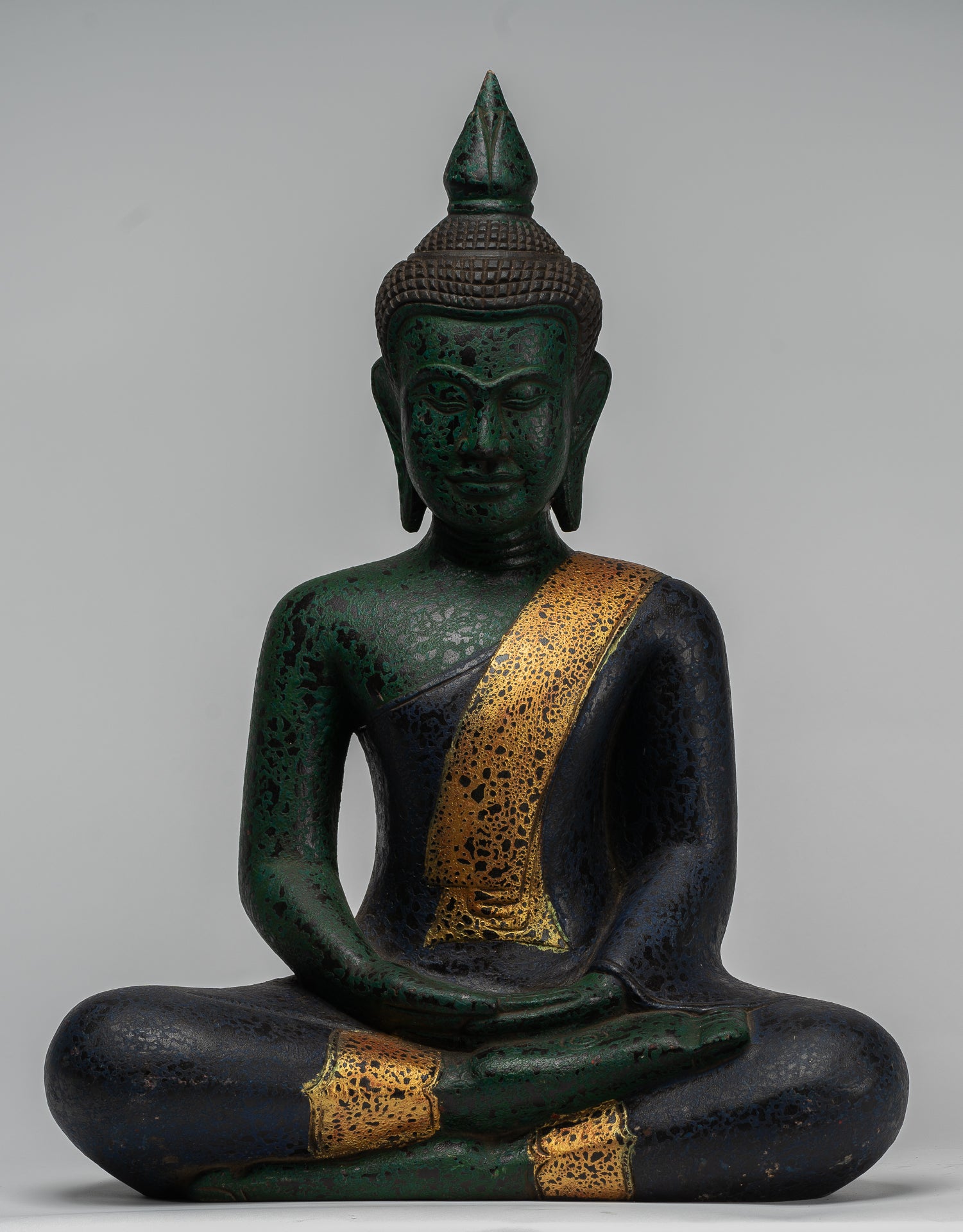 Buddha Sculpture - Antique Khmer Style Wood Seated Buddha Statue Dhyana Meditation Mudra - 54cm/22"