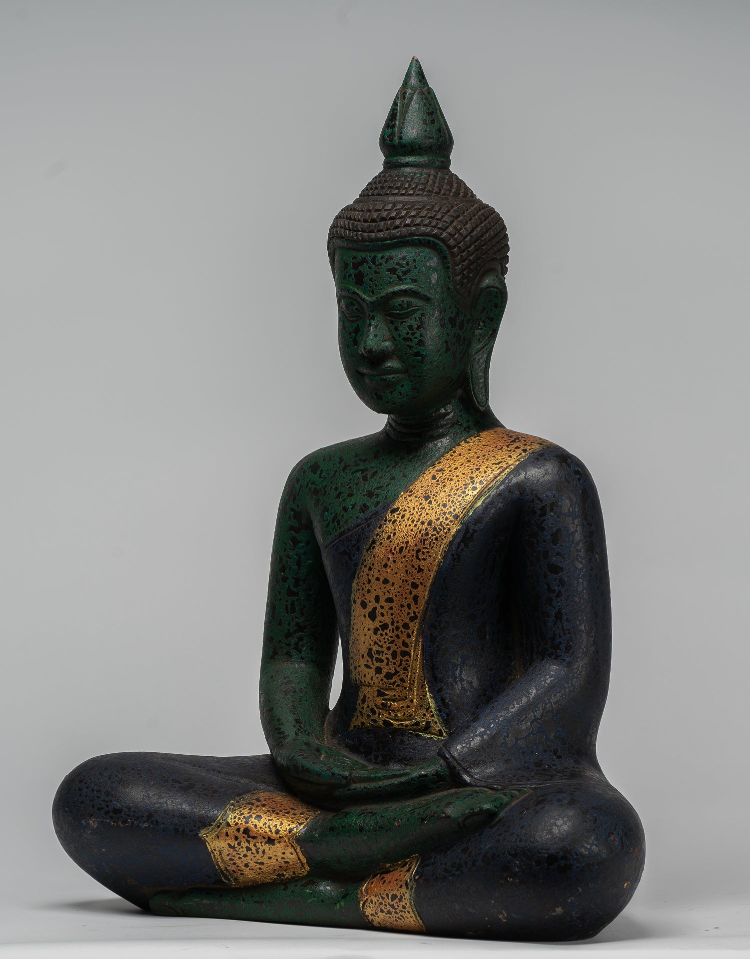 Buddha Sculpture - Antique Khmer Style Wood Seated Buddha Statue Dhyana Meditation Mudra - 54cm/22"