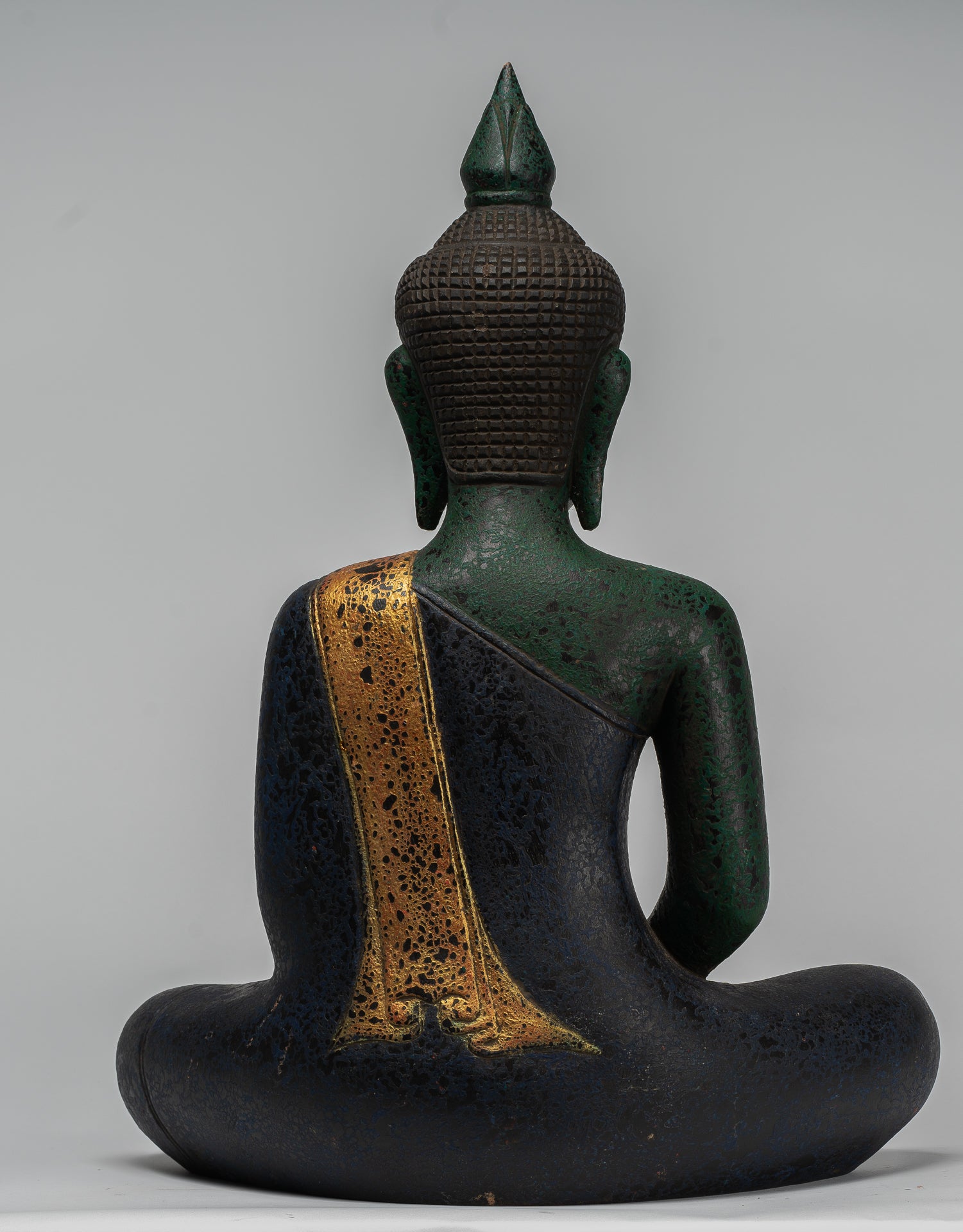 Buddha Sculpture - Antique Khmer Style Wood Seated Buddha Statue Dhyana Meditation Mudra - 54cm/22"