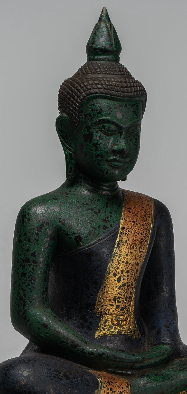 Buddha Sculpture - Antique Khmer Style Wood Seated Buddha Statue Dhyana Meditation Mudra - 54cm/22"