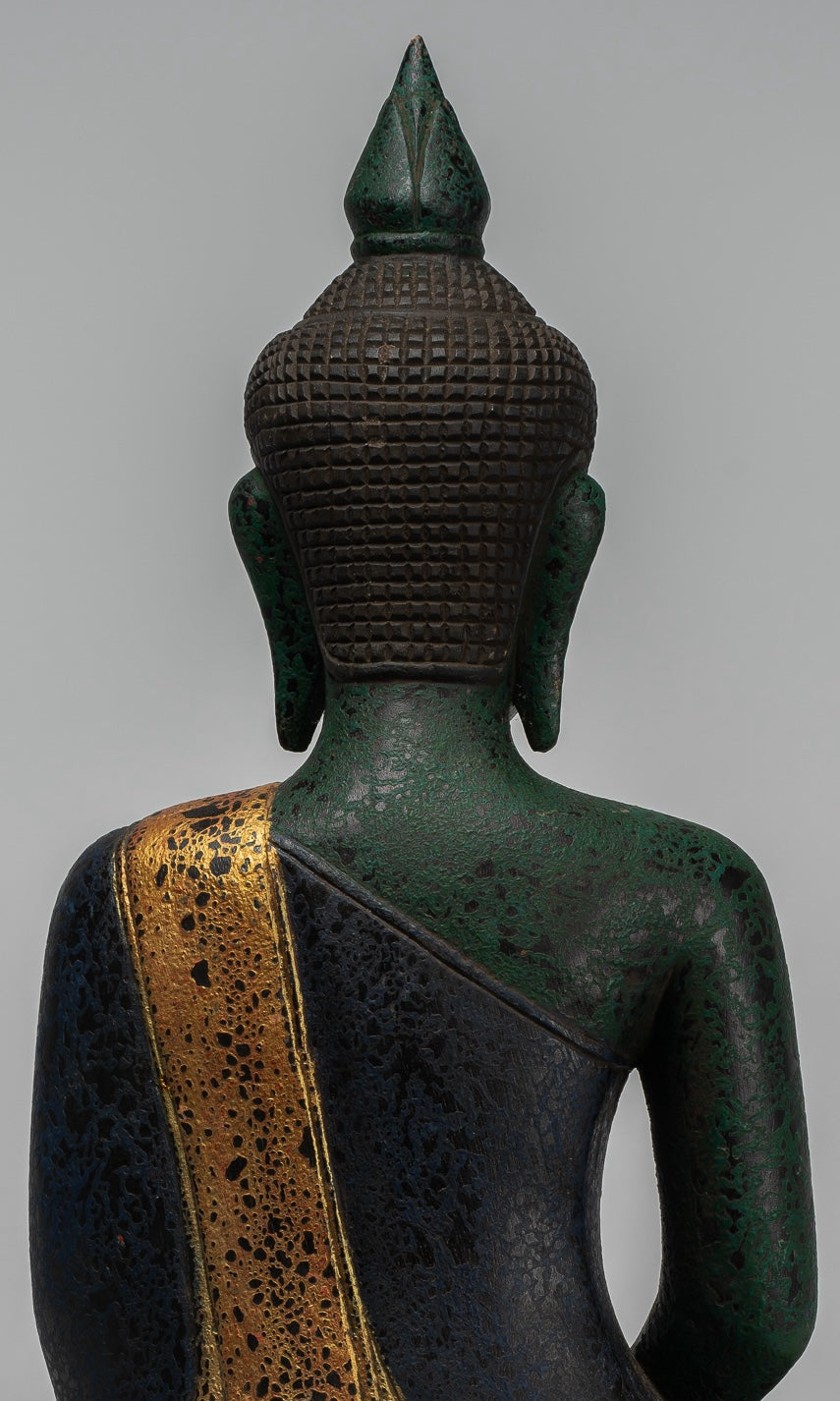 Buddha Sculpture - Antique Khmer Style Wood Seated Buddha Statue Dhyana Meditation Mudra - 54cm/22"