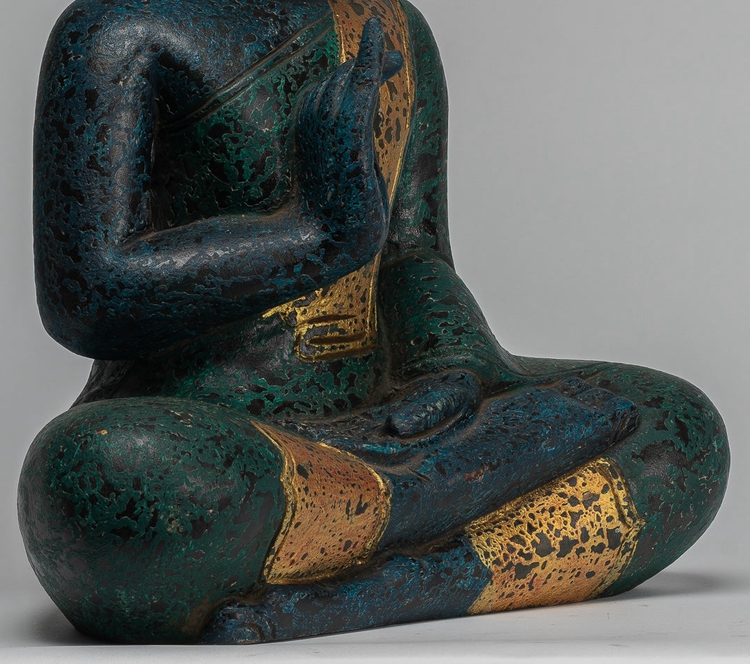 Buddha Statue - Antique Khmer Style Cambodia Seated Wood Buddha Statue Teaching Mudra - 47cm/19"