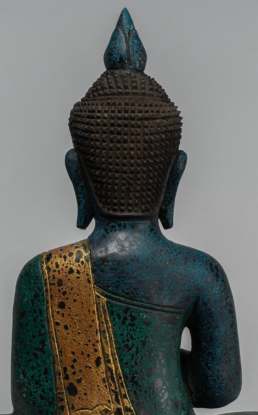 Buddha Statue - Antique Khmer Style Cambodia Seated Wood Buddha Statue Teaching Mudra - 47cm/19"