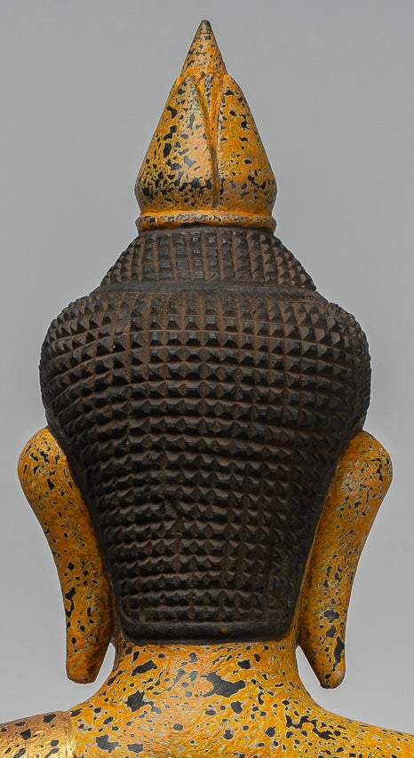 Buddha Statue - Antique Khmer Style Cambodia Seated Wood Buddha Statue Teaching Mudra - 54cm/22"