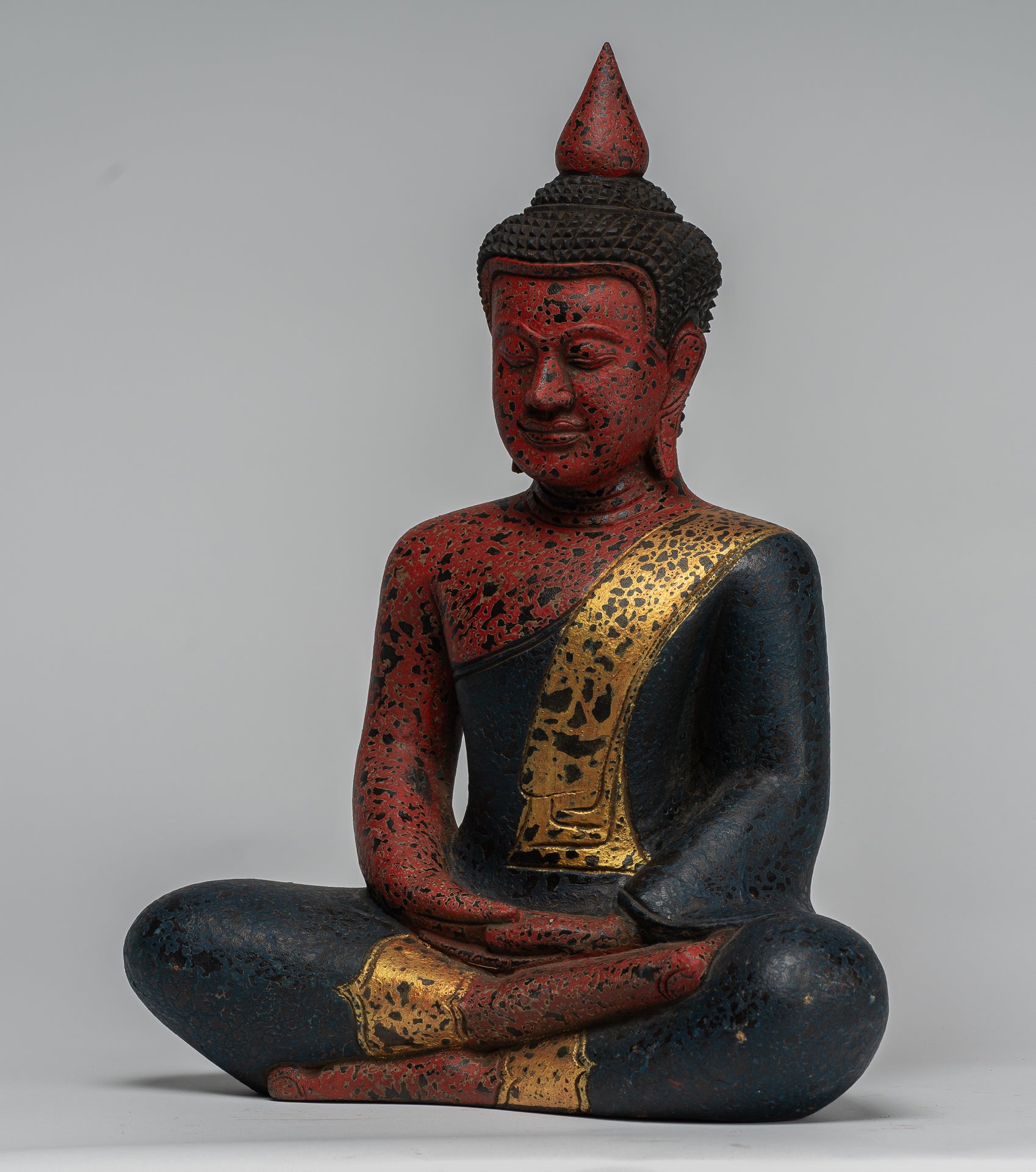 Escultura de Buda - Estatua de Buda Sentada de madera de estilo jemer antiguo Dhyana Meditation Mudra - 40 cm/16 "