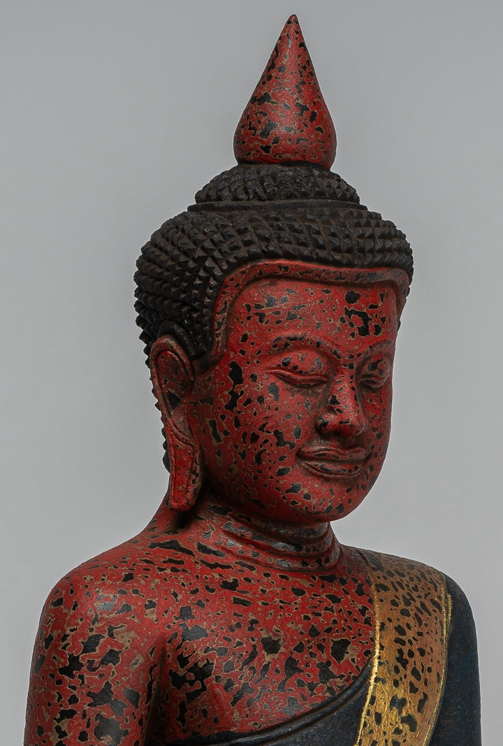 Escultura de Buda - Estatua de Buda Sentada de madera de estilo jemer antiguo Dhyana Meditation Mudra - 40 cm/16 "