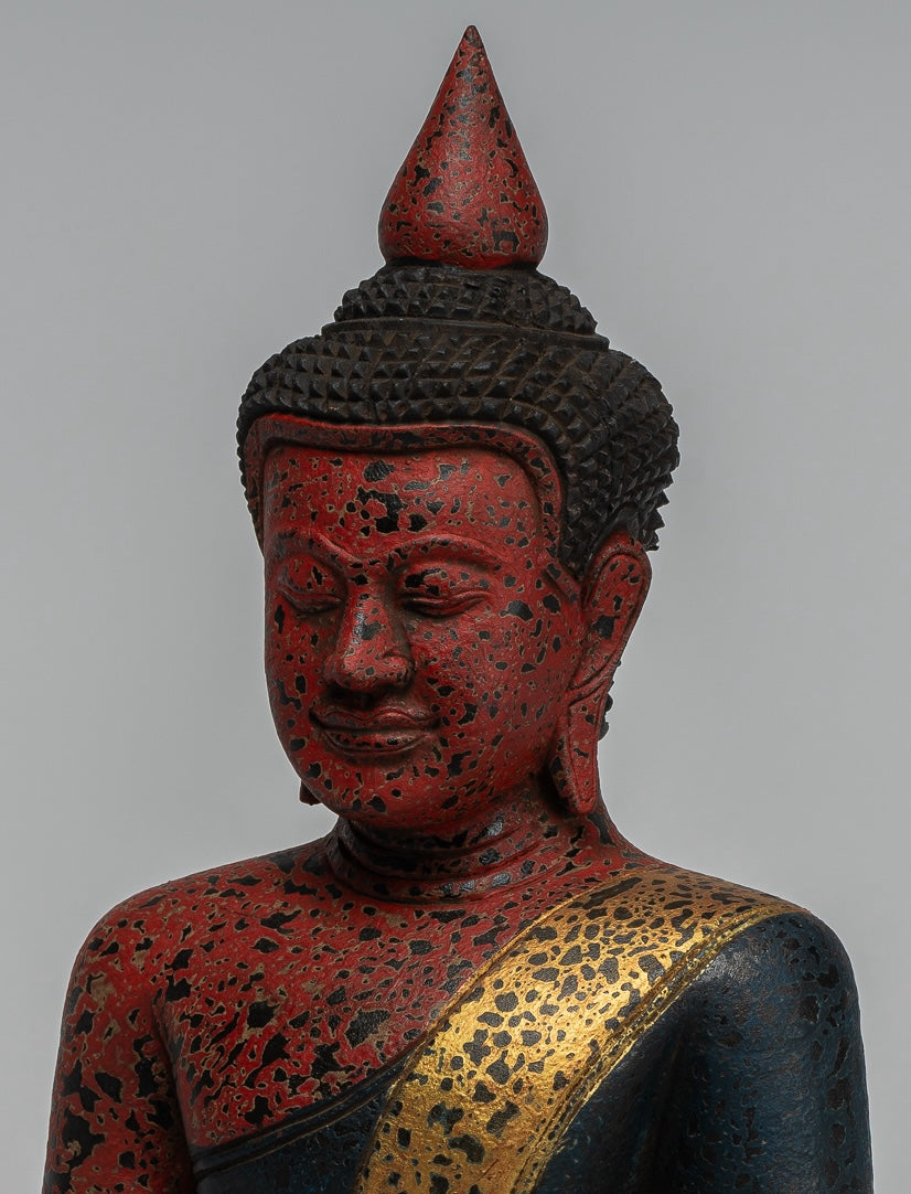 Escultura de Buda - Estatua de Buda Sentada de madera de estilo jemer antiguo Dhyana Meditation Mudra - 40 cm/16 "