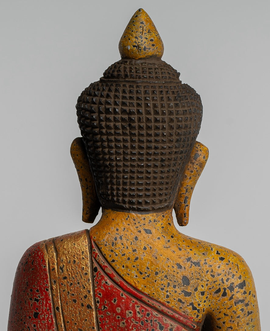 Escultura de Buda - Estatua de Buda Sentada de madera de estilo jemer antiguo Dhyana Meditation Mudra - 27 cm/11 "