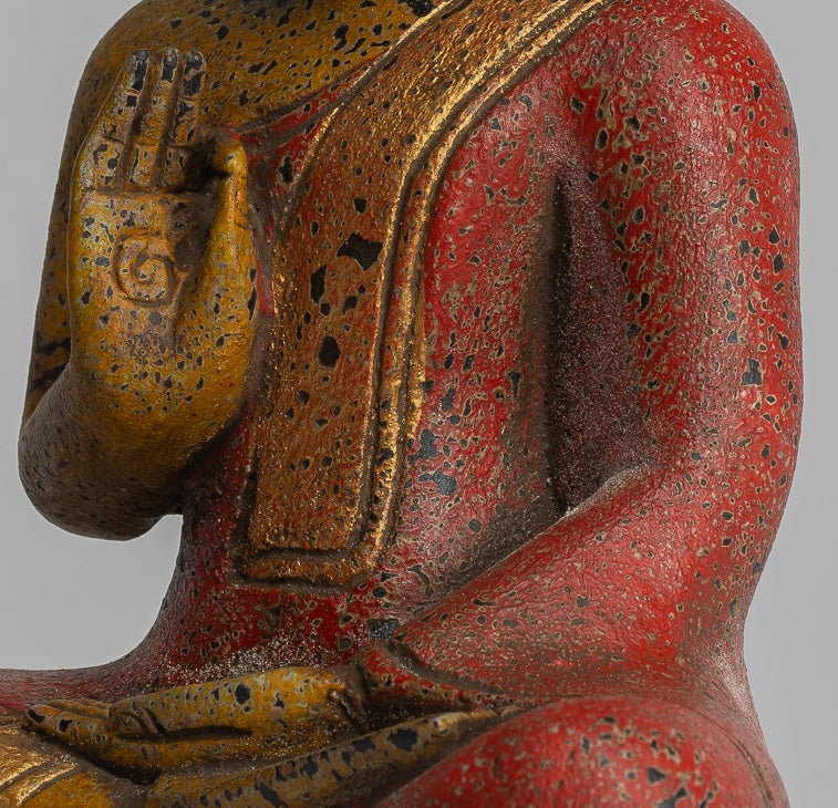Estatua de Buda - Estatua de Buda de Madera Antigua de Camboya Camboya enseñando Mudra - 27 cm/11 "