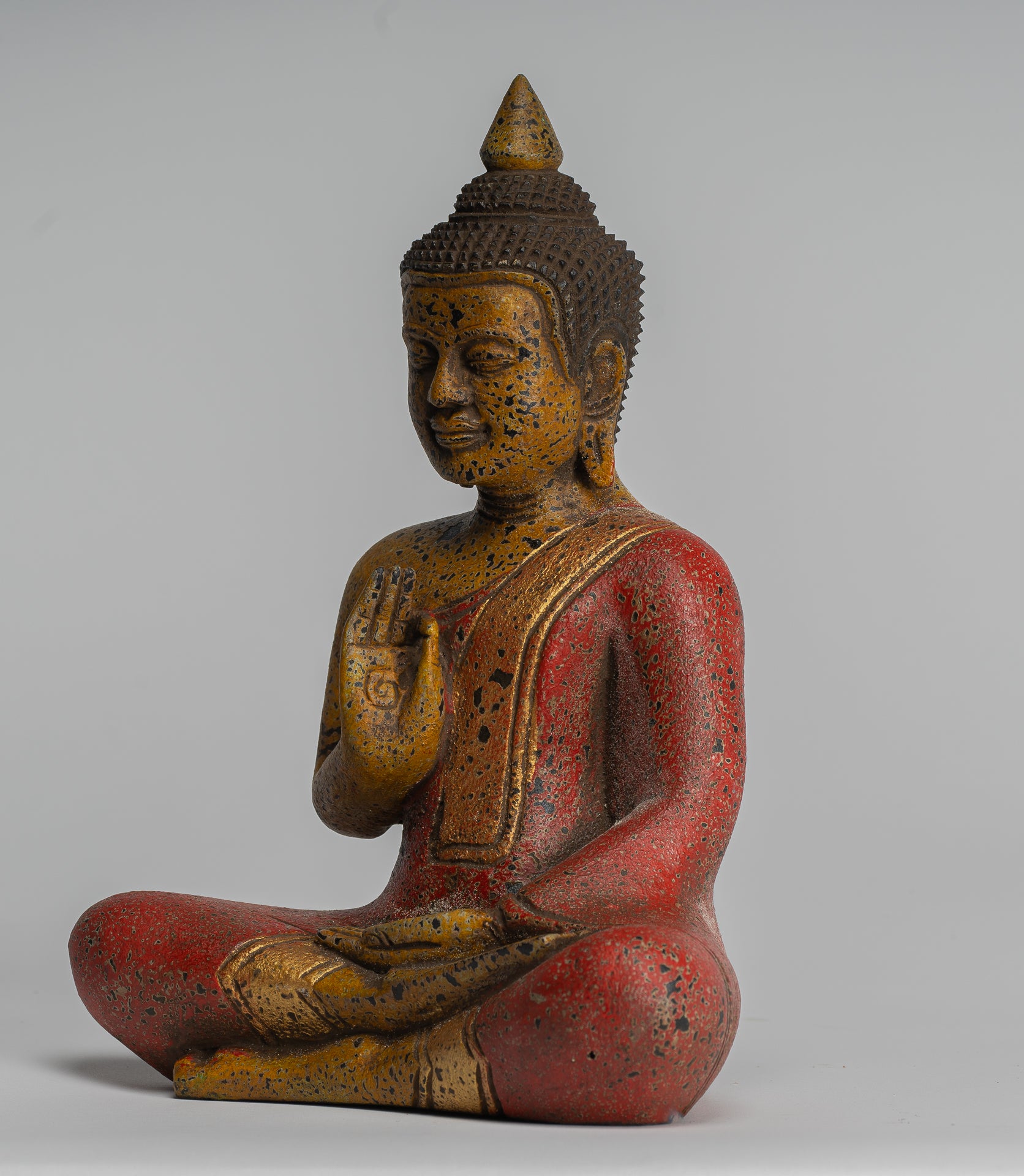 Estatua de Buda - Estatua de Buda de Madera Antigua de Camboya Camboya enseñando Mudra - 27 cm/11 "