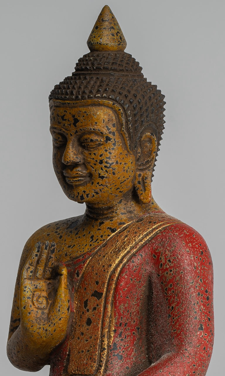 Estatua de Buda - Estatua de Buda de Madera Antigua de Camboya Camboya enseñando Mudra - 27 cm/11 "