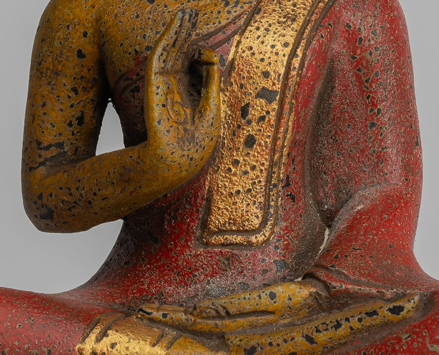 Estatua de Buda - Estatua de Buda de Madera Antigua de Camboya Camboya enseñando Mudra - 27 cm/11 "
