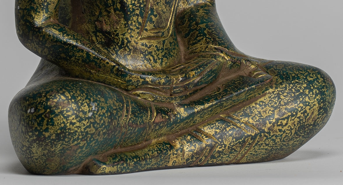 Escultura de Buda - Estatua de Buda de madera de estilo jemer antiguo Dhyana Meditation Mudra - 28 cm/11 "