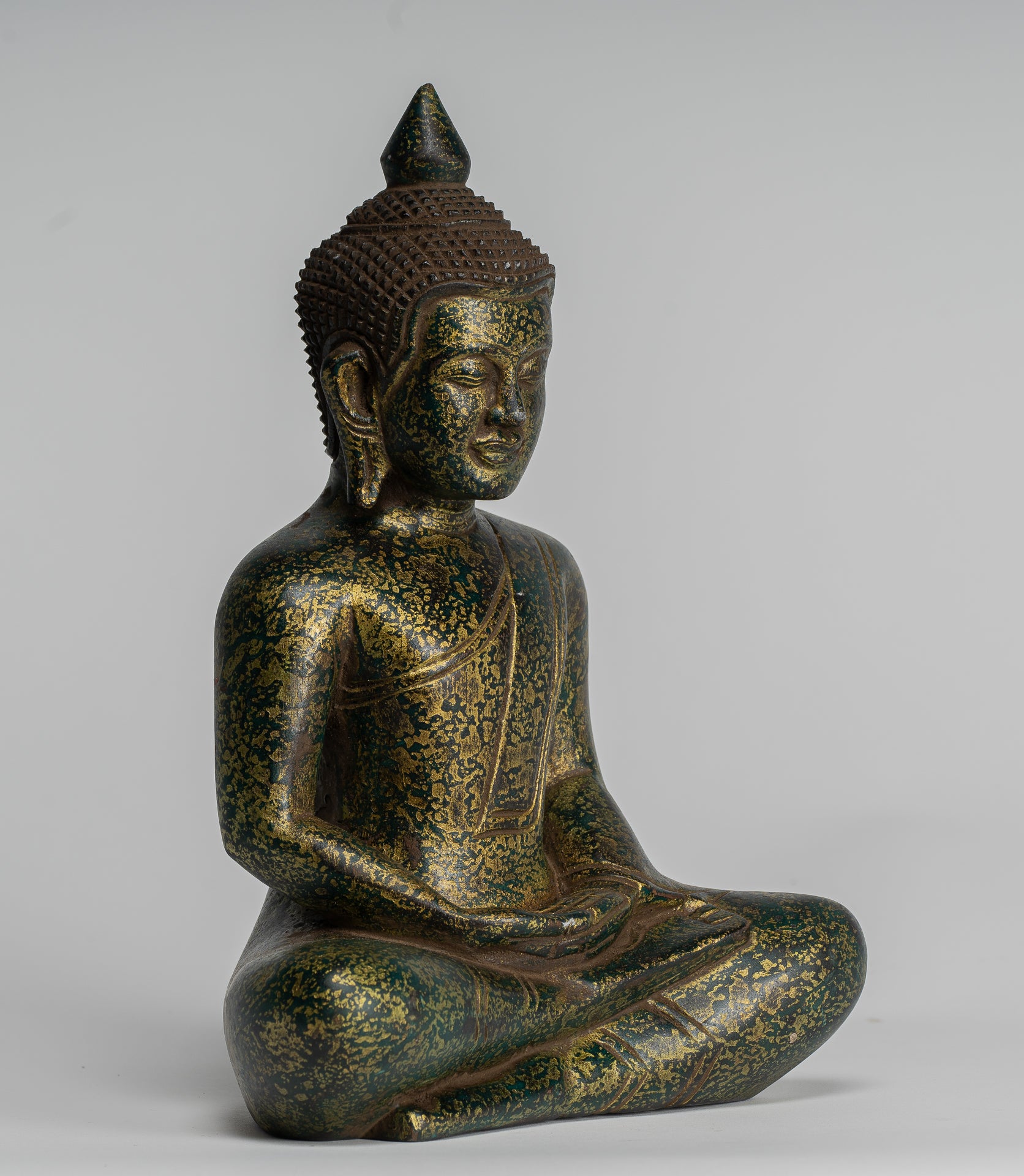 Escultura de Buda - Estatua de Buda de madera de estilo jemer antiguo Dhyana Meditation Mudra - 28 cm/11 "