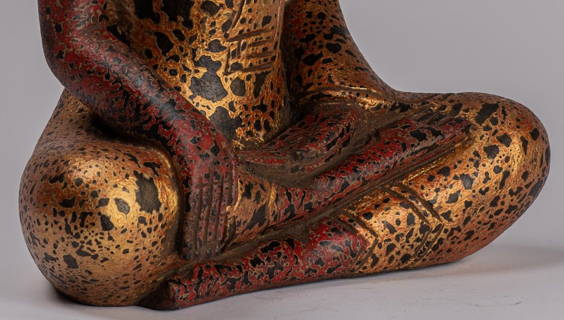 Copy of Buddha Statue - Antique Khmer Style SE Asia Seated Wood Enlightenment Buddha Statue - 33cm/13"