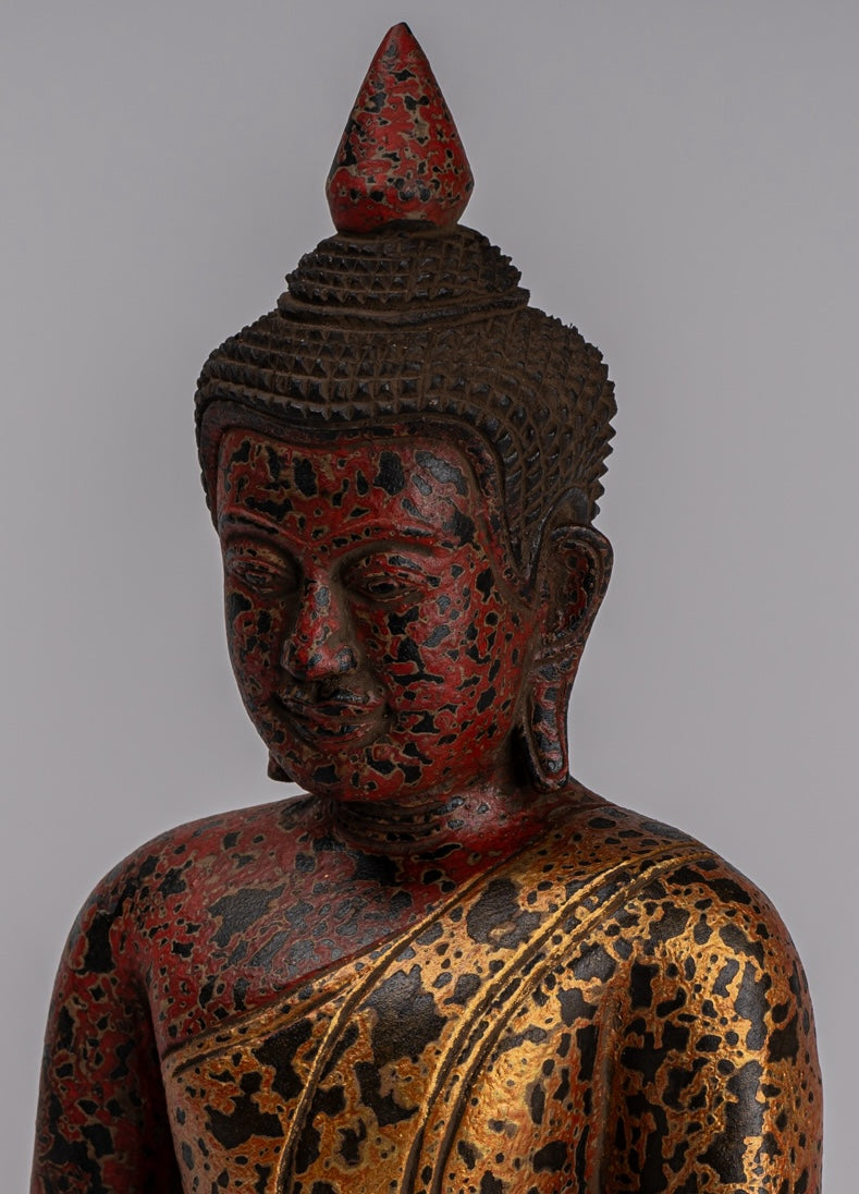 Copy of Buddha Statue - Antique Khmer Style SE Asia Seated Wood Enlightenment Buddha Statue - 33cm/13"