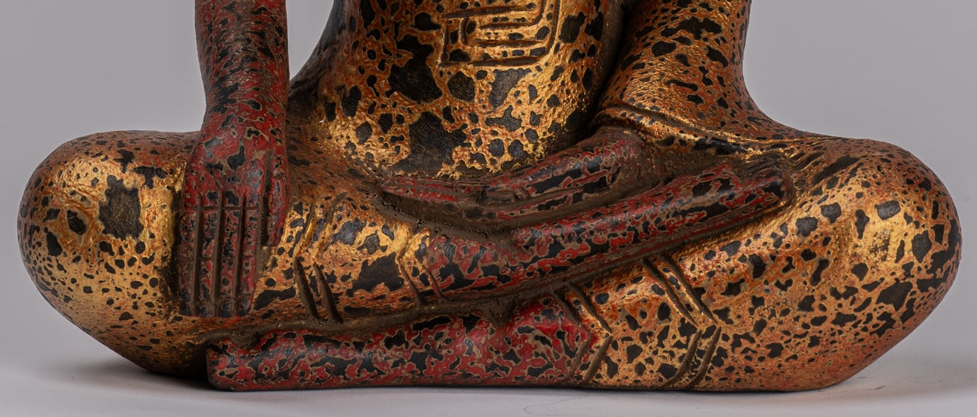 Copy of Buddha Statue - Antique Khmer Style SE Asia Seated Wood Enlightenment Buddha Statue - 33cm/13"