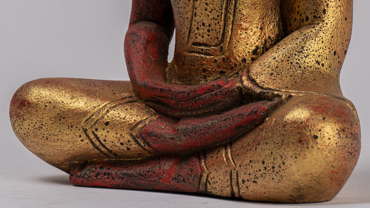 Escultura de Buda - Estatua de Buda Sentada de madera de estilo jemer antiguo Dhyana Meditation Mudra - 27 cm/11 "