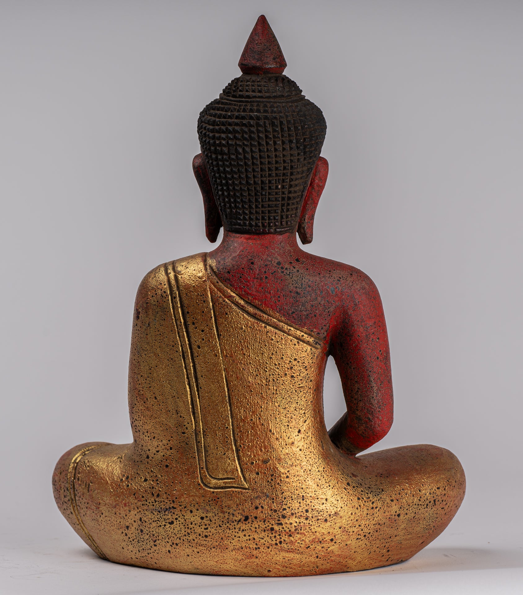 Escultura de Buda - Estatua de Buda Sentada de madera de estilo jemer antiguo Dhyana Meditation Mudra - 27 cm/11 "