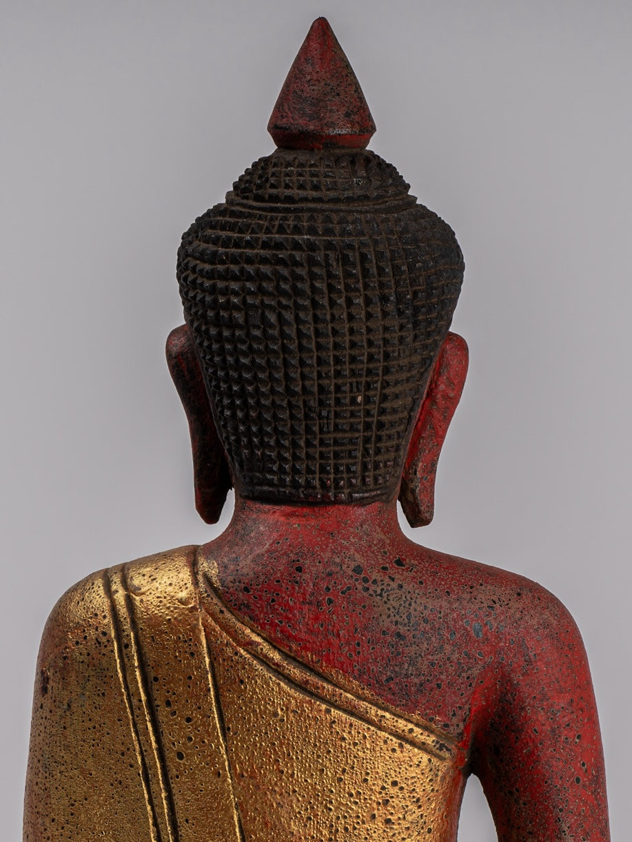 Escultura de Buda - Estatua de Buda Sentada de madera de estilo jemer antiguo Dhyana Meditation Mudra - 27 cm/11 "