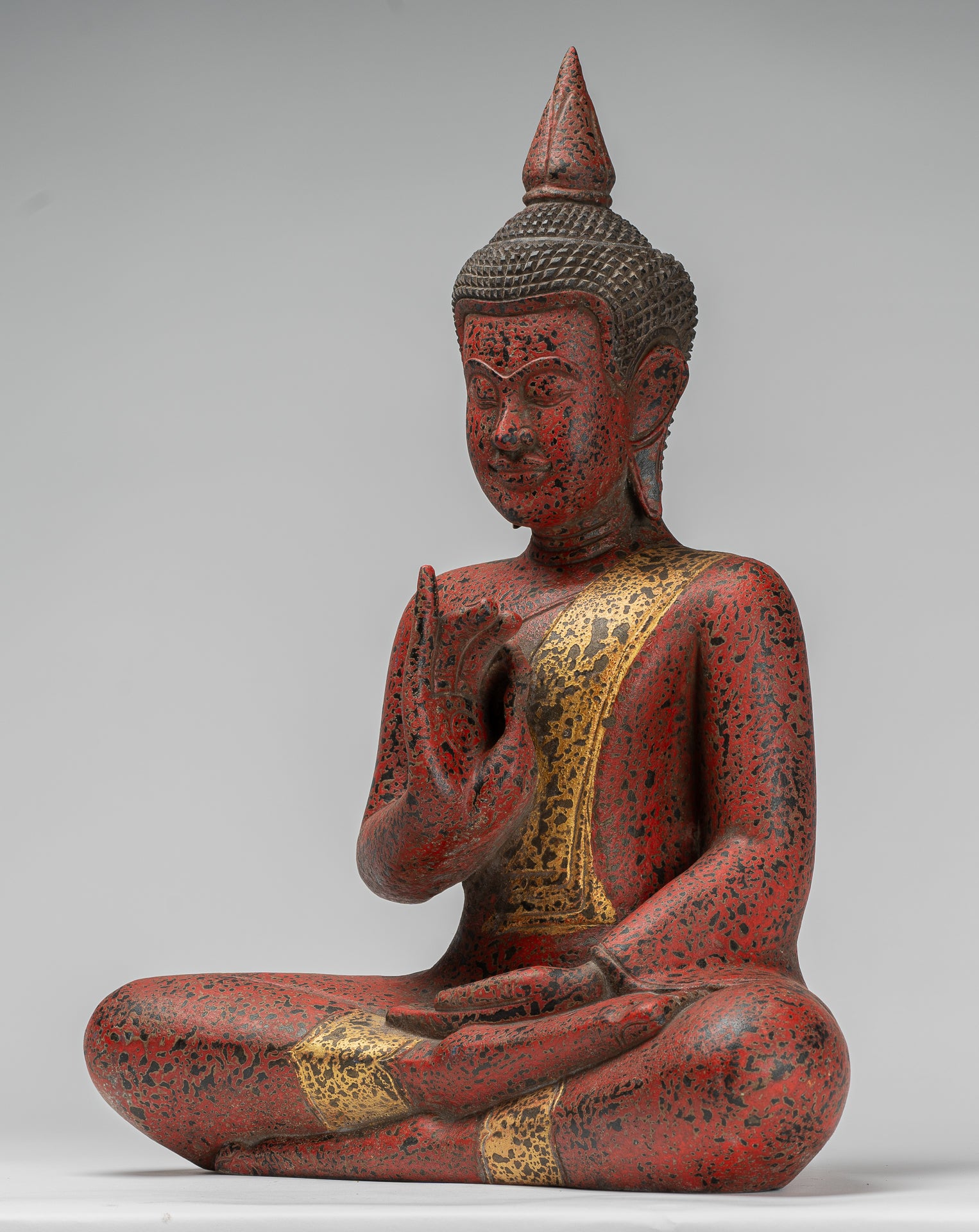 Buddha Statue - Antique Khmer Style Cambodia Seated Wood Buddha Statue Teaching Mudra - 54cm/22"