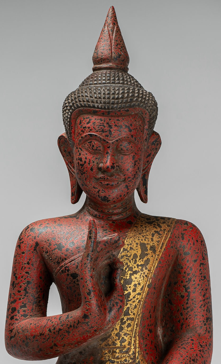 Buddha Statue - Antique Khmer Style Cambodia Seated Wood Buddha Statue Teaching Mudra - 54cm/22"