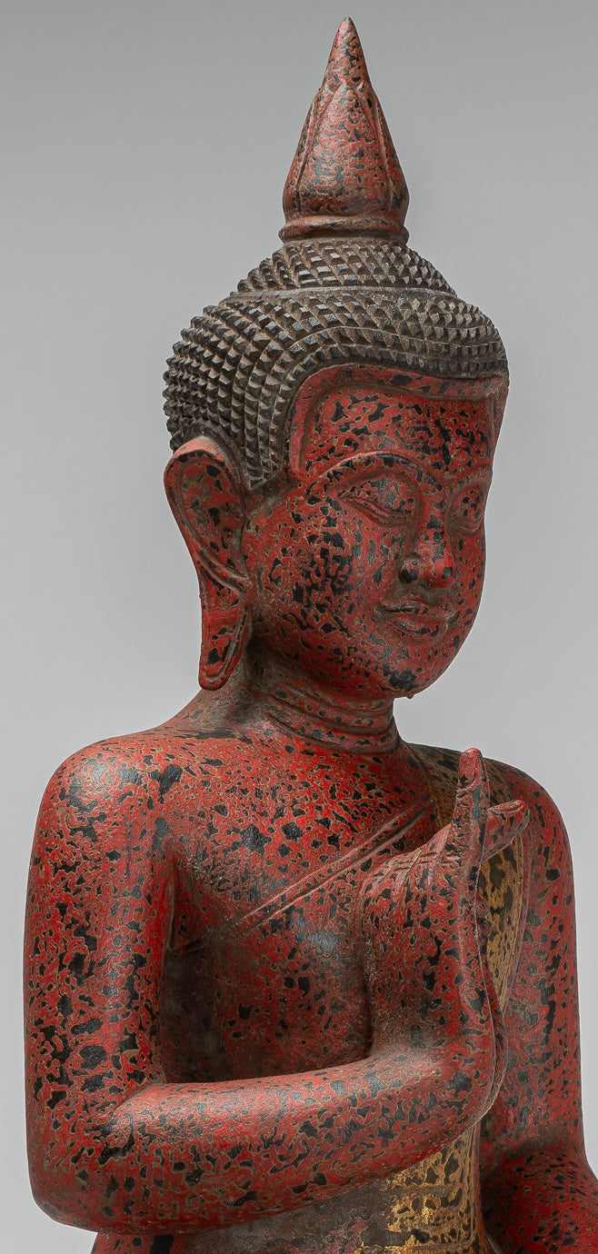 Buddha Statue - Antique Khmer Style Cambodia Seated Wood Buddha Statue Teaching Mudra - 54cm/22"