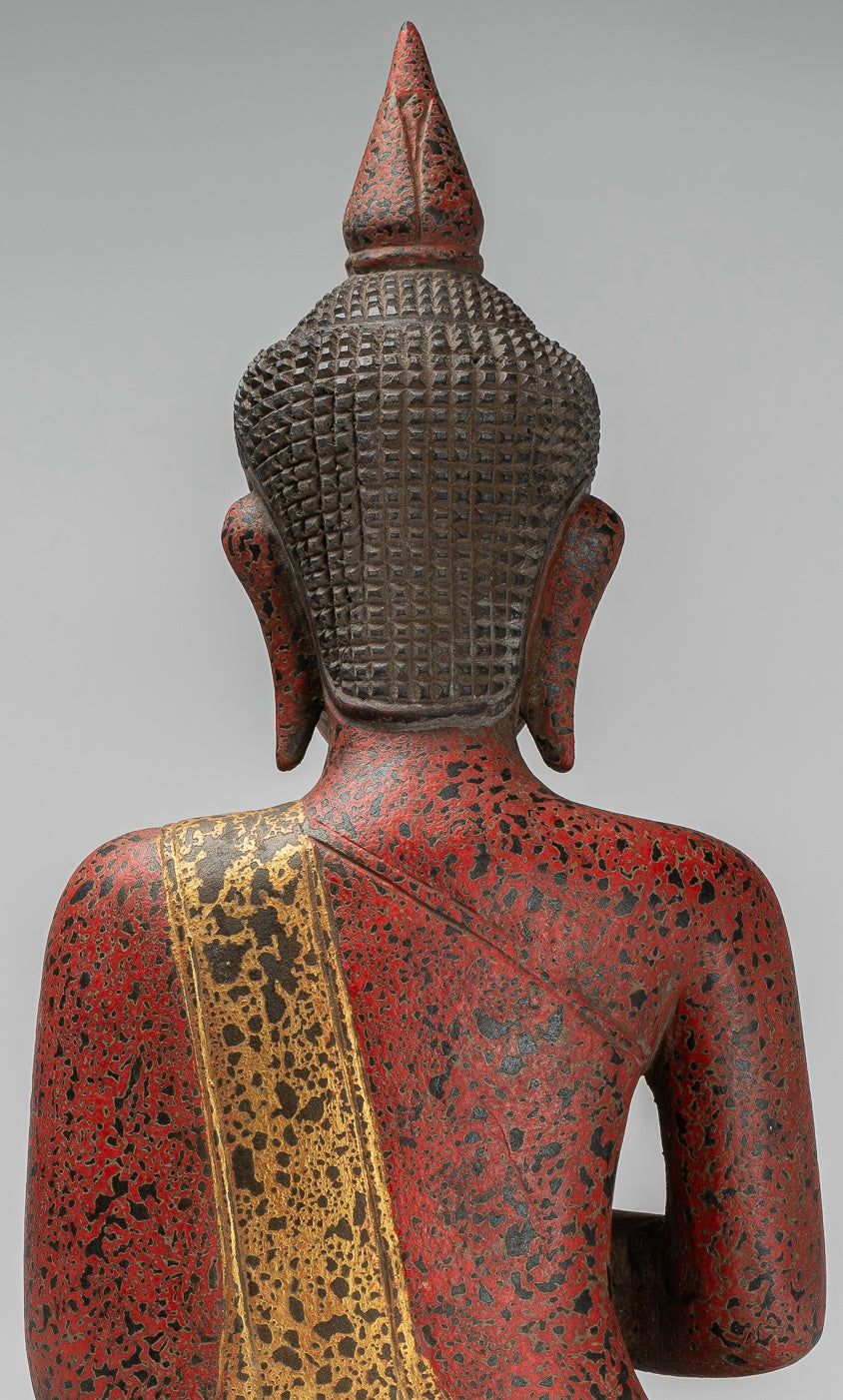 Buddha Statue - Antique Khmer Style Cambodia Seated Wood Buddha Statue Teaching Mudra - 54cm/22"