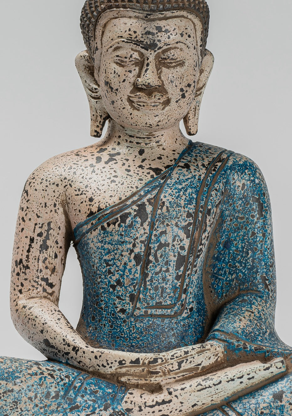 Escultura de Buda - Estatua de Buda Sentada de madera de estilo jemer antiguo Dhyana Meditation Mudra - 27 cm/11 "