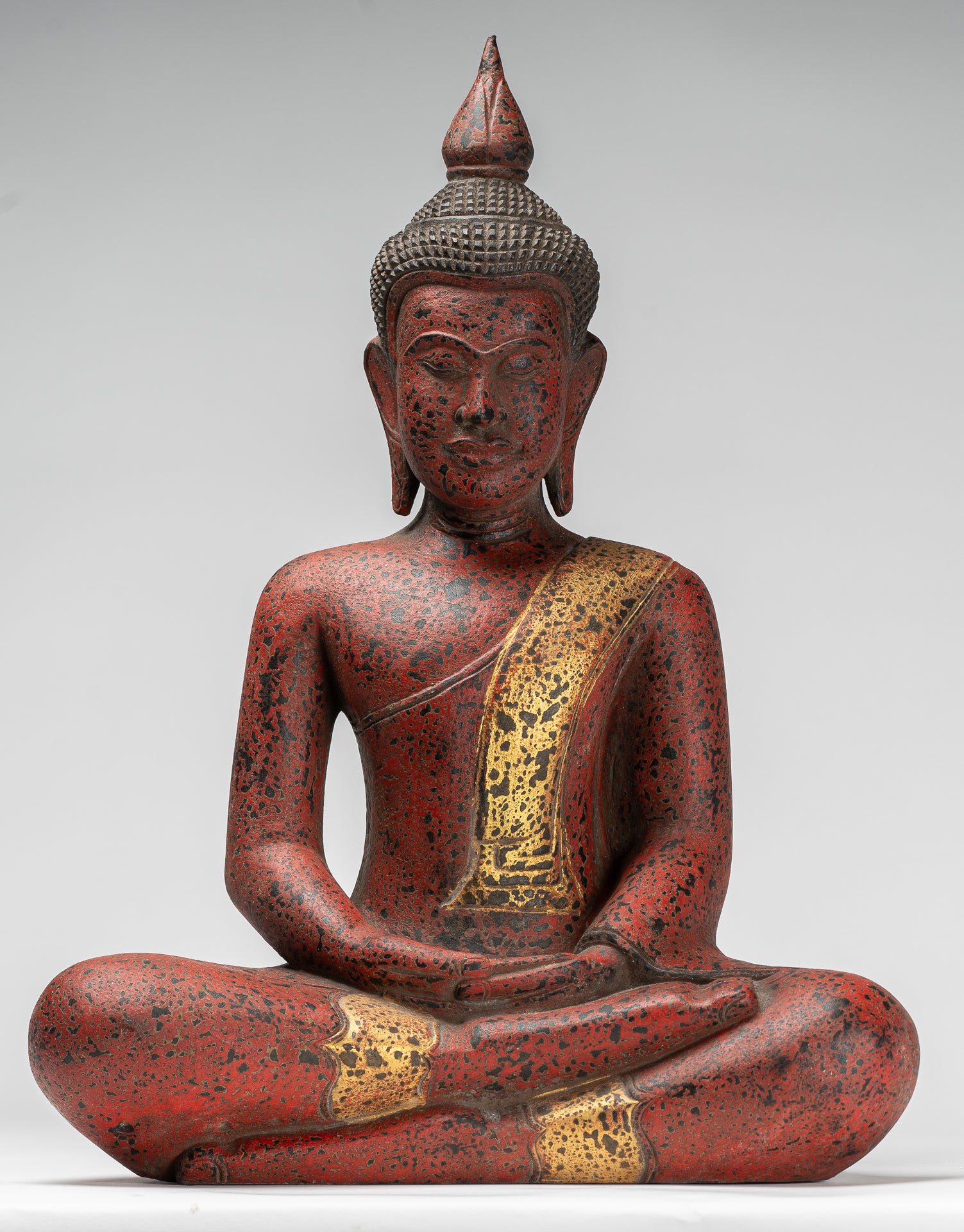 Buddha Statue - Antique Khmer Style SE Asia Seated Wood Meditation Buddha Statue - 53cm/21"