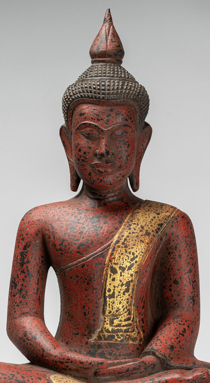 Buddha Statue - Antique Khmer Style SE Asia Seated Wood Meditation Buddha Statue - 53cm/21"