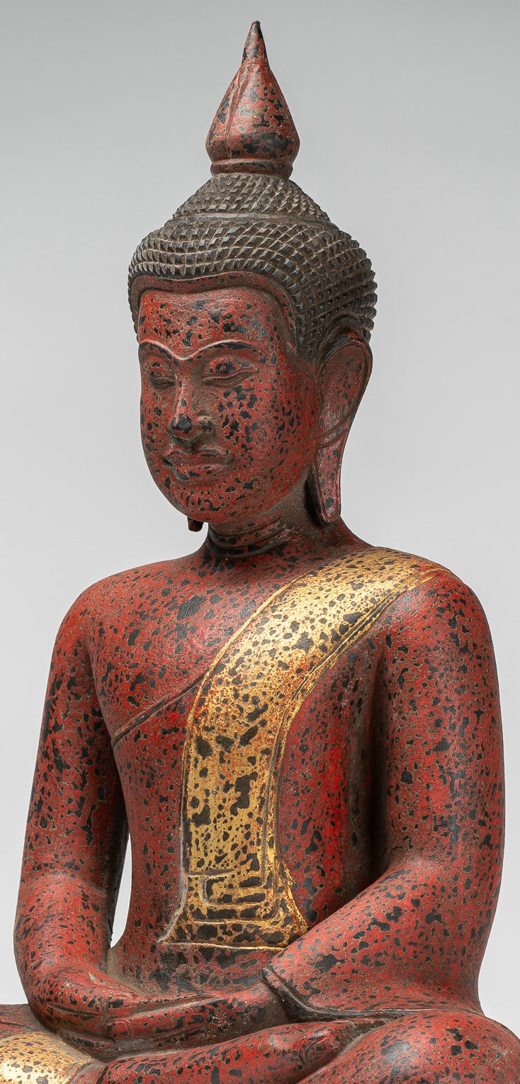 Buddha Statue - Antique Khmer Style SE Asia Seated Wood Meditation Buddha Statue - 53cm/21"